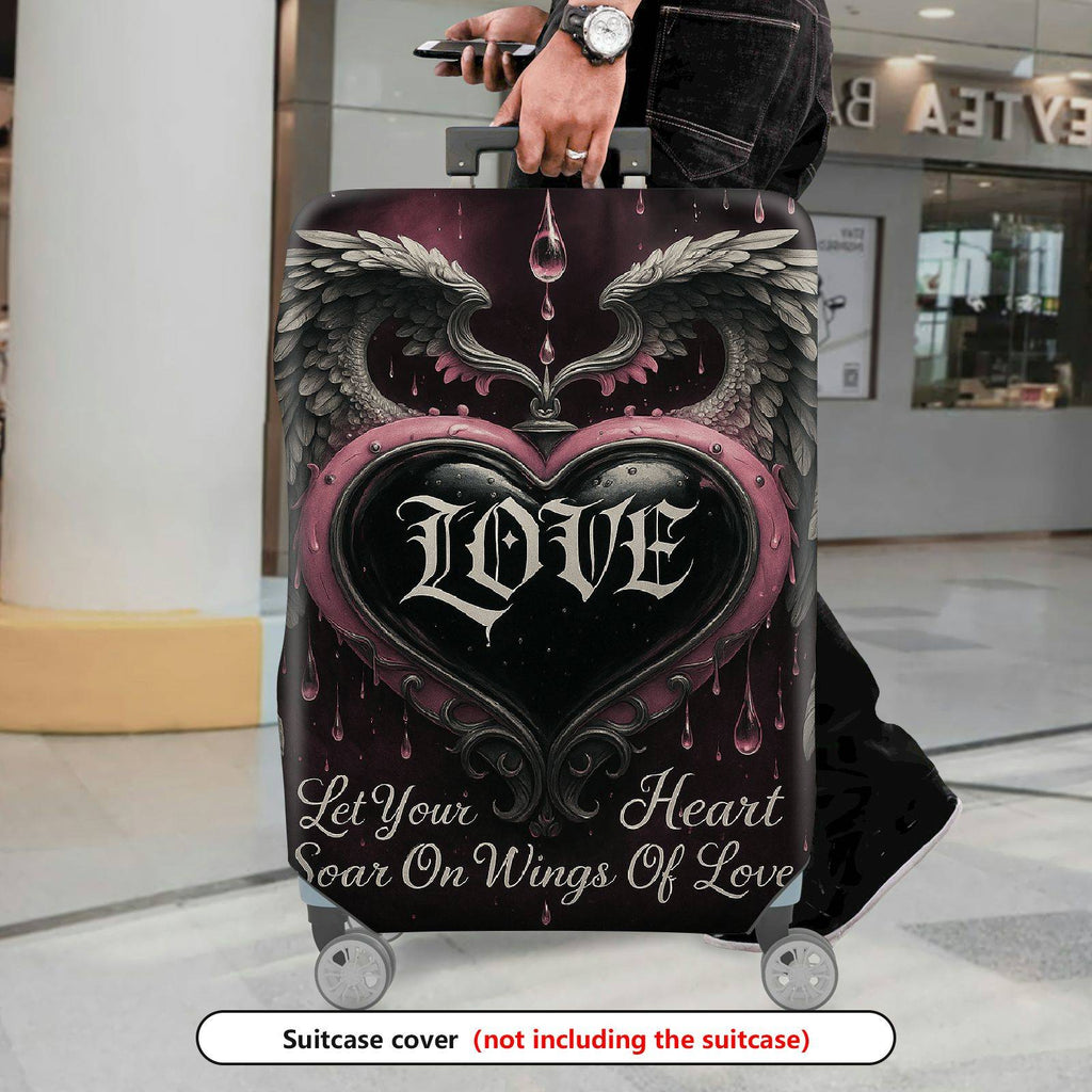 1-Piece Love Heart Wings Gothic Romantic Artistic  Suitcase Luggage Cover, Stretch Protective Sleeve
