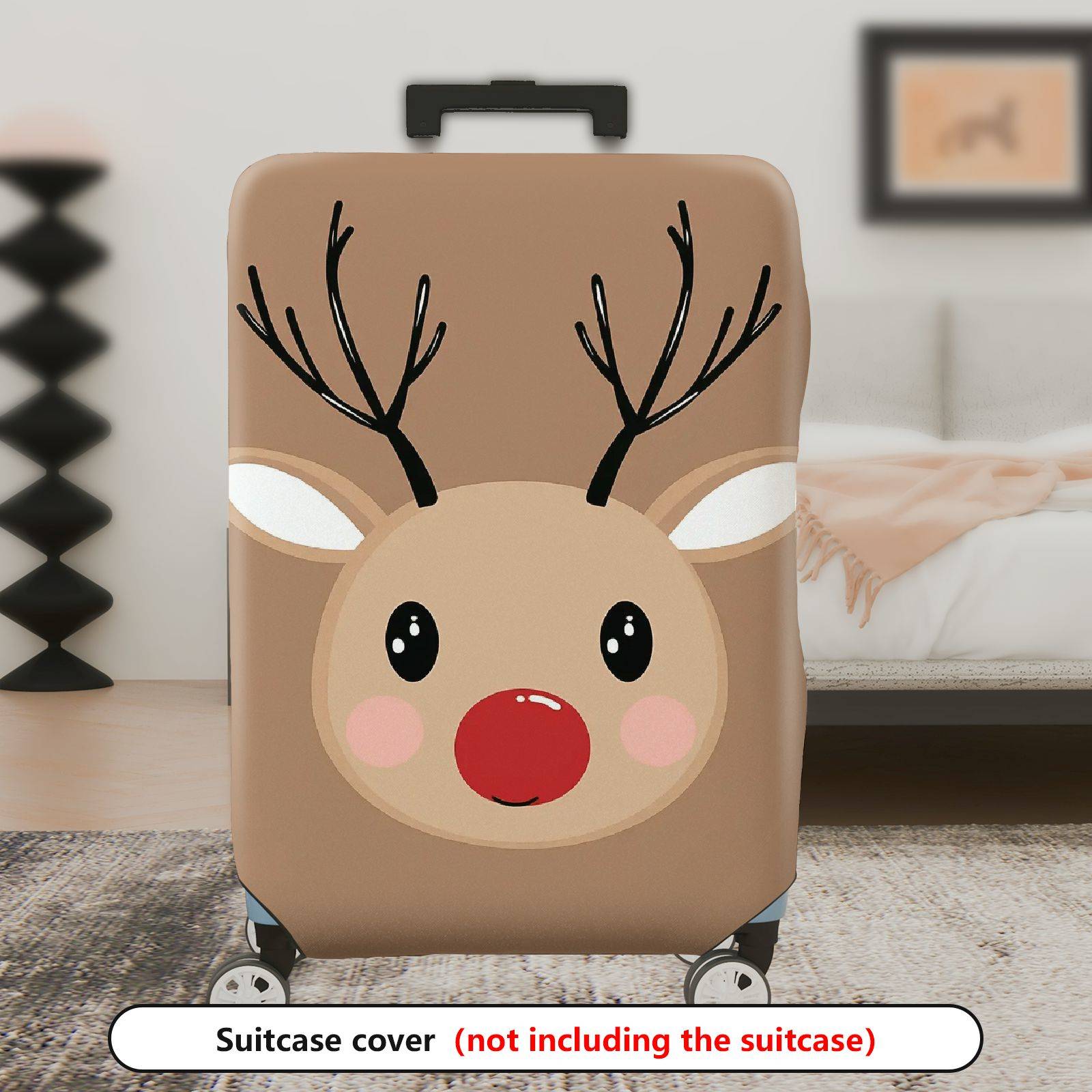 1-Piece Reindeer Christmas Festive Cute Fun Holiday  Suitcase Luggage Cover, Stretch Protective Sleeve