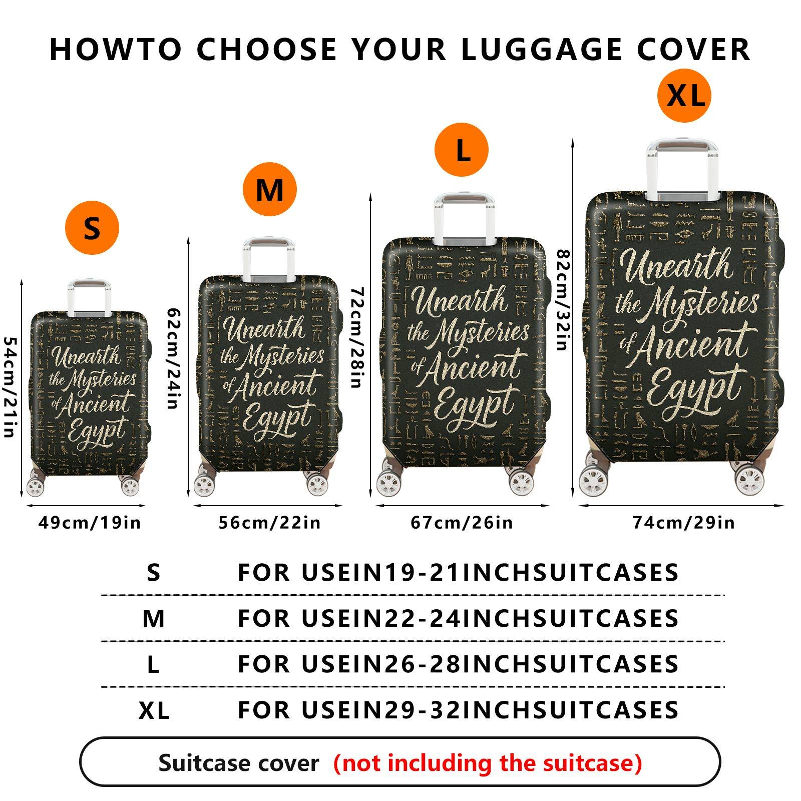 1-Piece Ancient Egypt Mysteries Hieroglyphics Travel Stylish Art  Suitcase Luggage Cover, Stretch Protective Sleeve