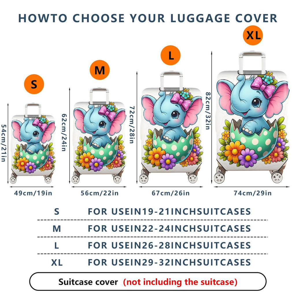 1-Piece Cute Elephant Floral Egg Bow  Suitcase Luggage Cover, Stretch Protective Sleeve
