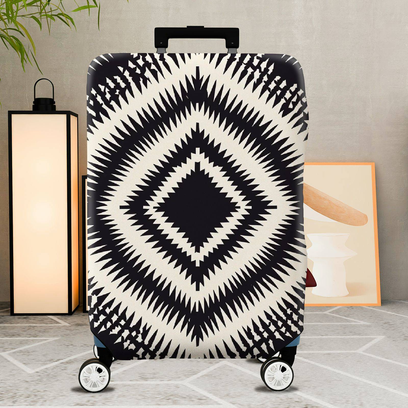 1-Piece Tribal Geometric Diamond Pattern Black White  Suitcase Luggage Cover, Stretch Protective Sleeve