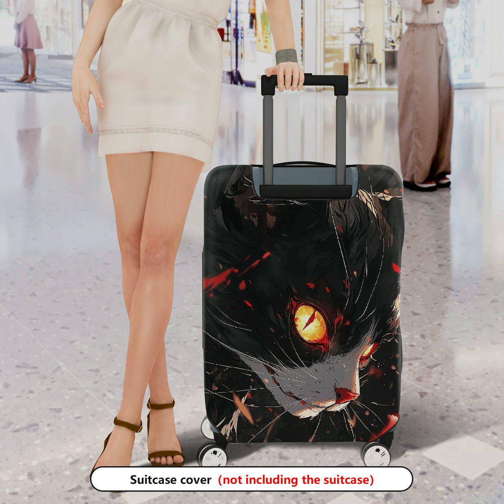 1-Piece Black Cat Glowing Eyes Red Scratches Abstract Artistic  Suitcase Luggage Cover, Stretch Protective Sleeve