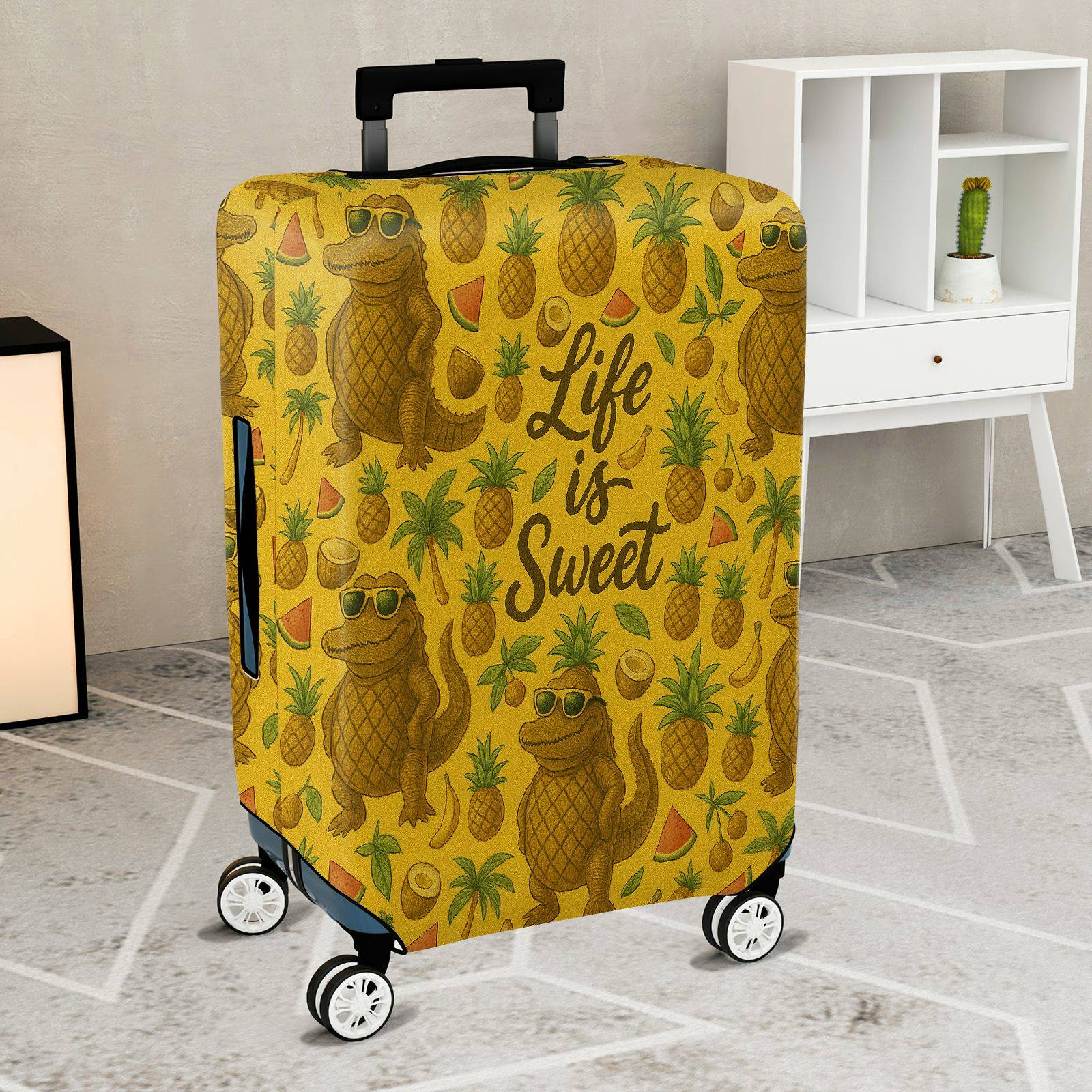 1-Piece Alligator Pineapple Tropical Fun Quote Sunglasses  Suitcase Luggage Cover, Stretch Protective Sleeve