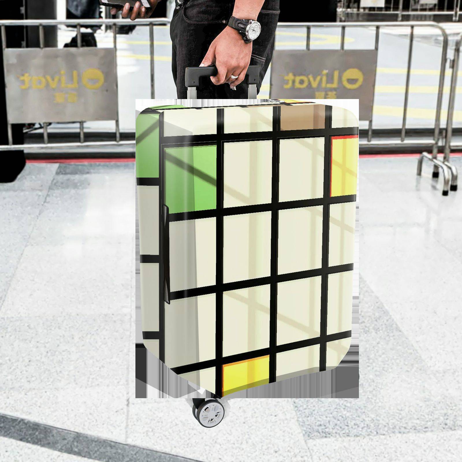 1-Piece Modern Art Geometric Multicolor Checkered Graphic  Suitcase Luggage Cover, Stretch Protective Sleeve