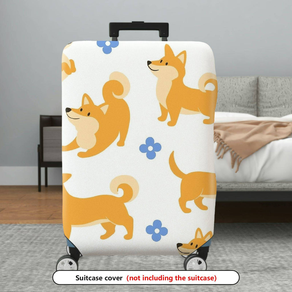 1-Piece Cute Dog Floral  Fun Colorful Whimsical  Suitcase Luggage Cover, Stretch Protective Sleeve