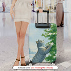 1-Piece Cat Winter Snow Christmas Tree Holiday  Suitcase Luggage Cover, Stretch Protective Sleeve