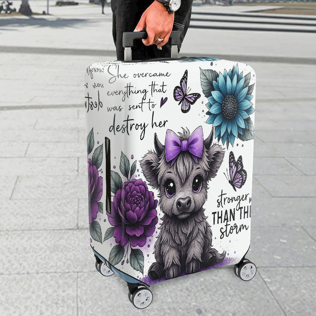 1-Piece Cute Floral Butterfly Cow Feminine Inspirational Quote  Suitcase Luggage Cover, Stretch Protective Sleeve
