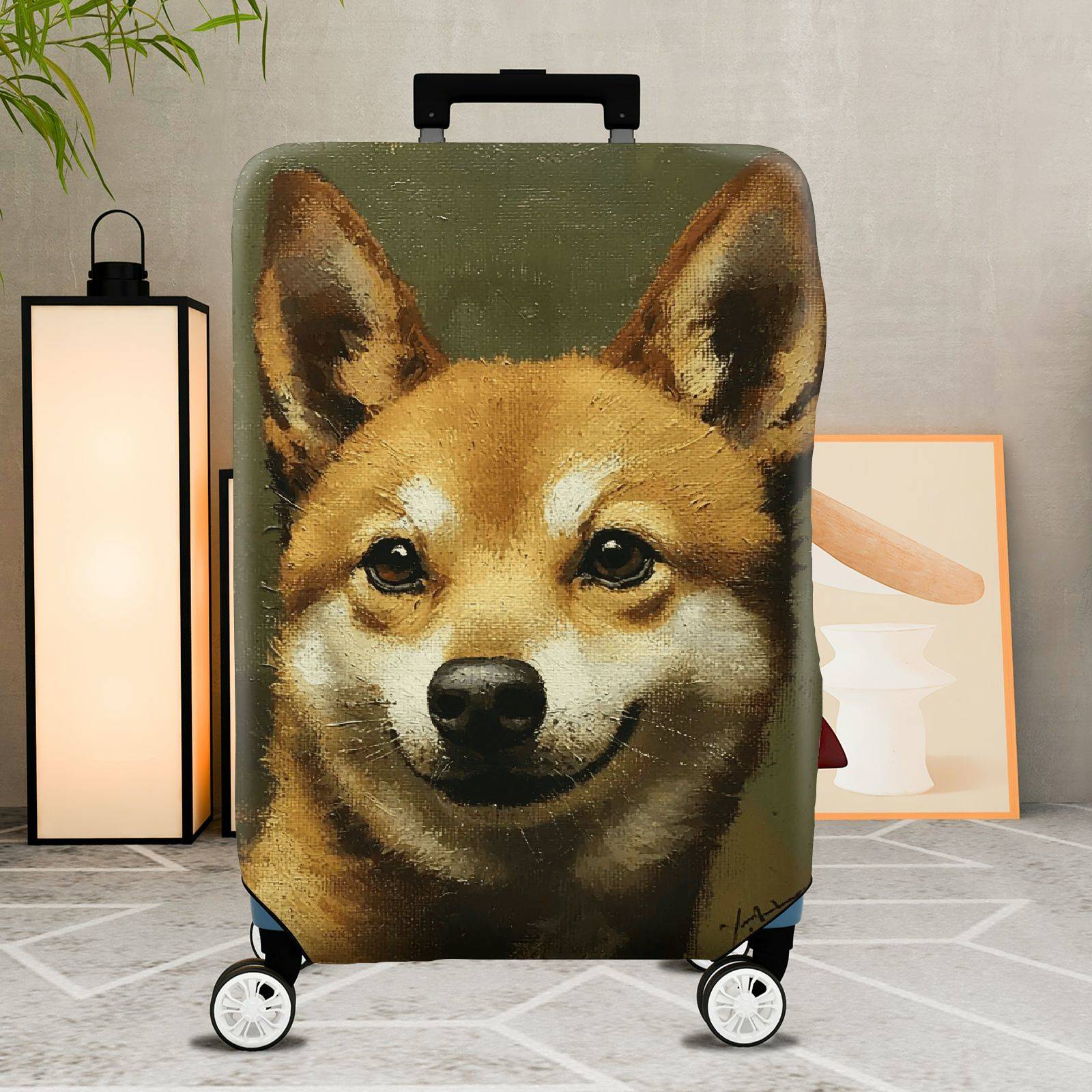 1-Piece Animal Ear Artistic Green Nature Travel  Suitcase Luggage Cover, Stretch Protective Sleeve