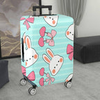 1-Piece Cute Bunny Pink Bow Love Stripes  Suitcase Luggage Cover, Stretch Protective Sleeve