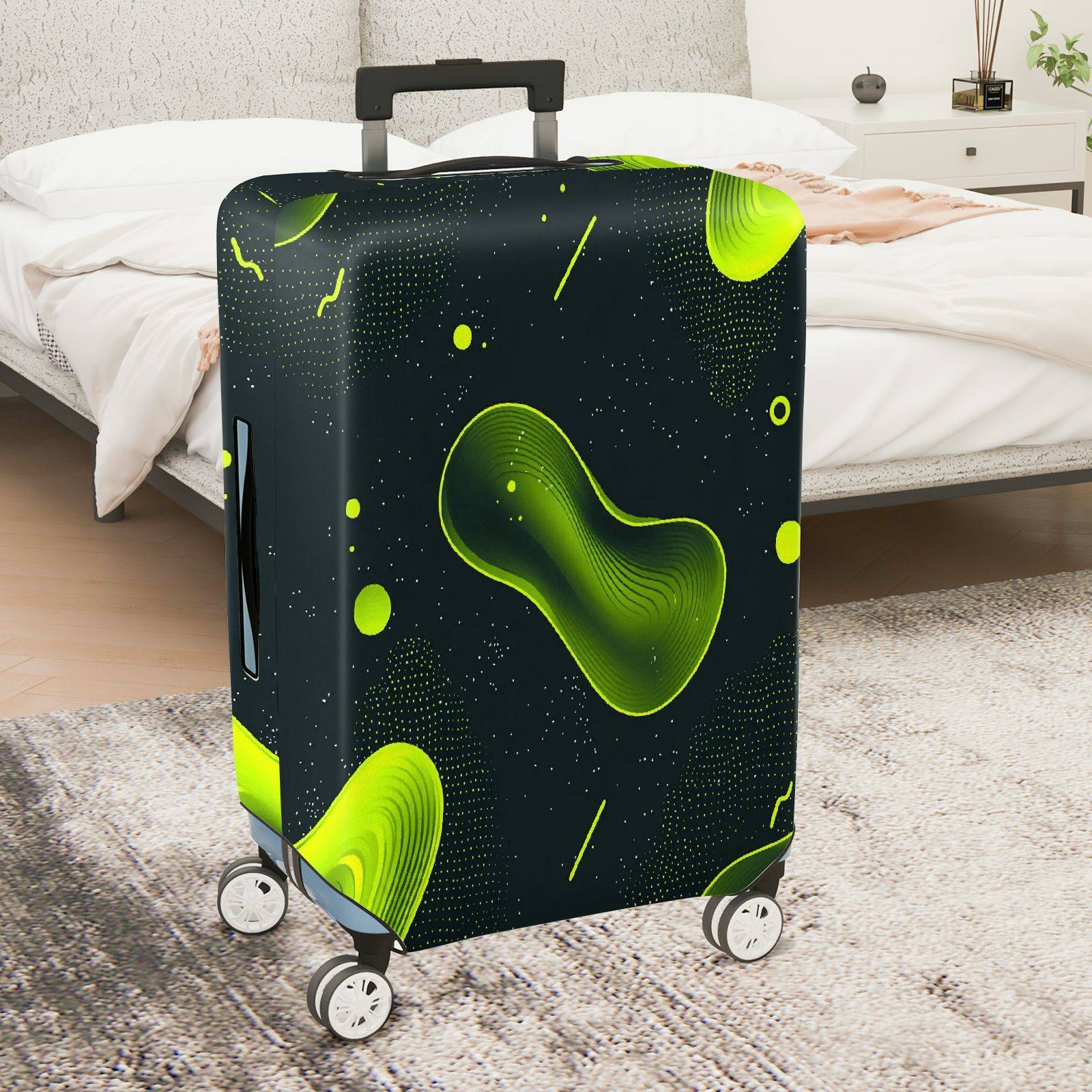 1-Piece Green Abstract  Pattern Cosmic Artistic Travel  Suitcase Luggage Cover, Stretch Protective Sleeve