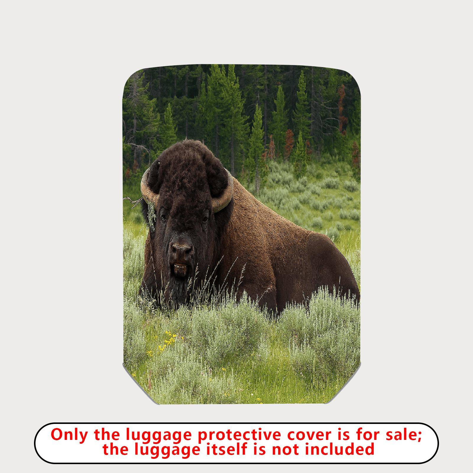 1-Piece Buffalo Wildlife Landscape Nature Green Forest Travel  Suitcase Luggage Cover, Stretch Protective Sleeve