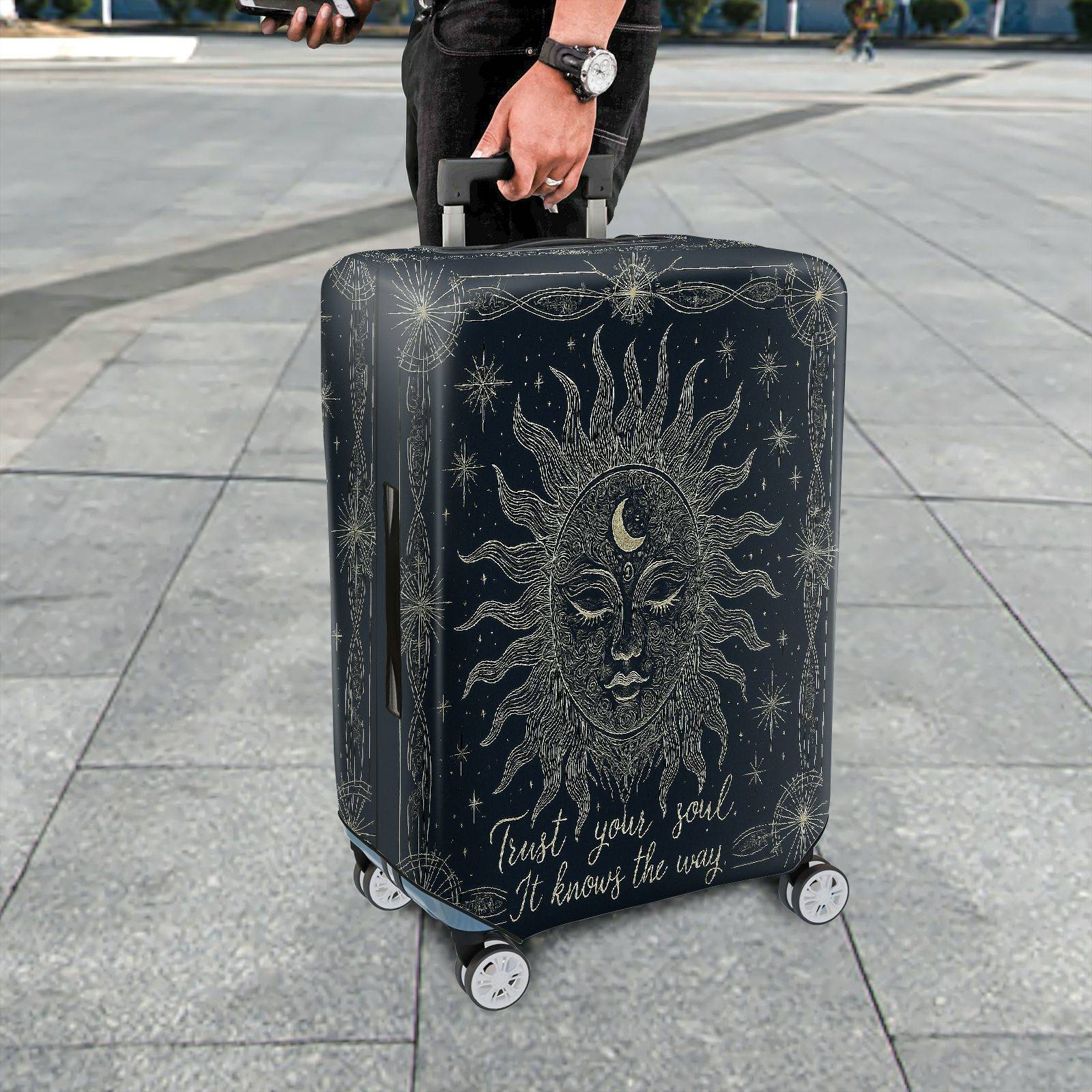 1-Piece Sun Moon Starry Spiritual Mystical Cosmic  Suitcase Luggage Cover, Stretch Protective Sleeve