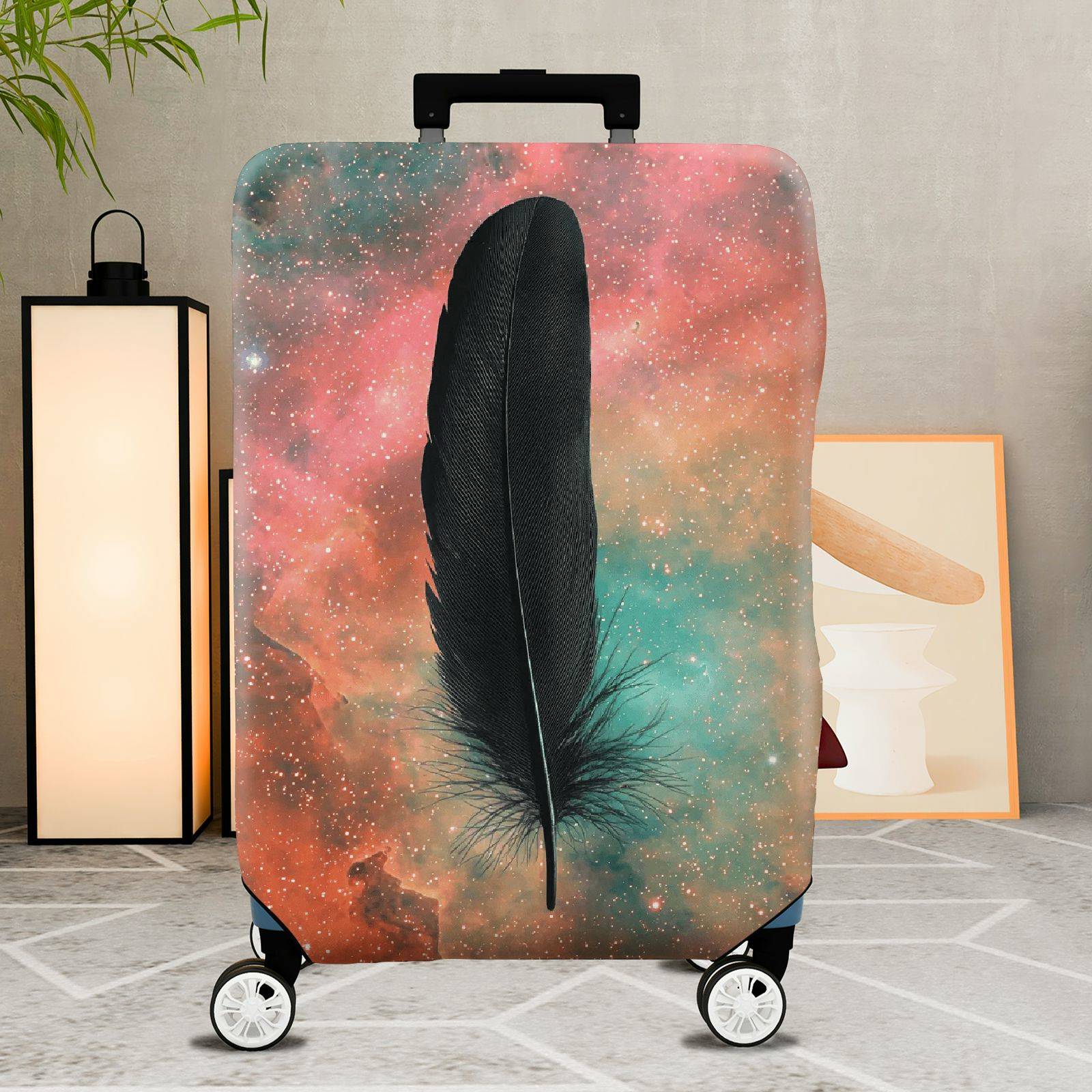 1-Piece Cosmic Dream Feather Galaxy Starry Sky Artistic  Suitcase Luggage Cover, Stretch Protective Sleeve