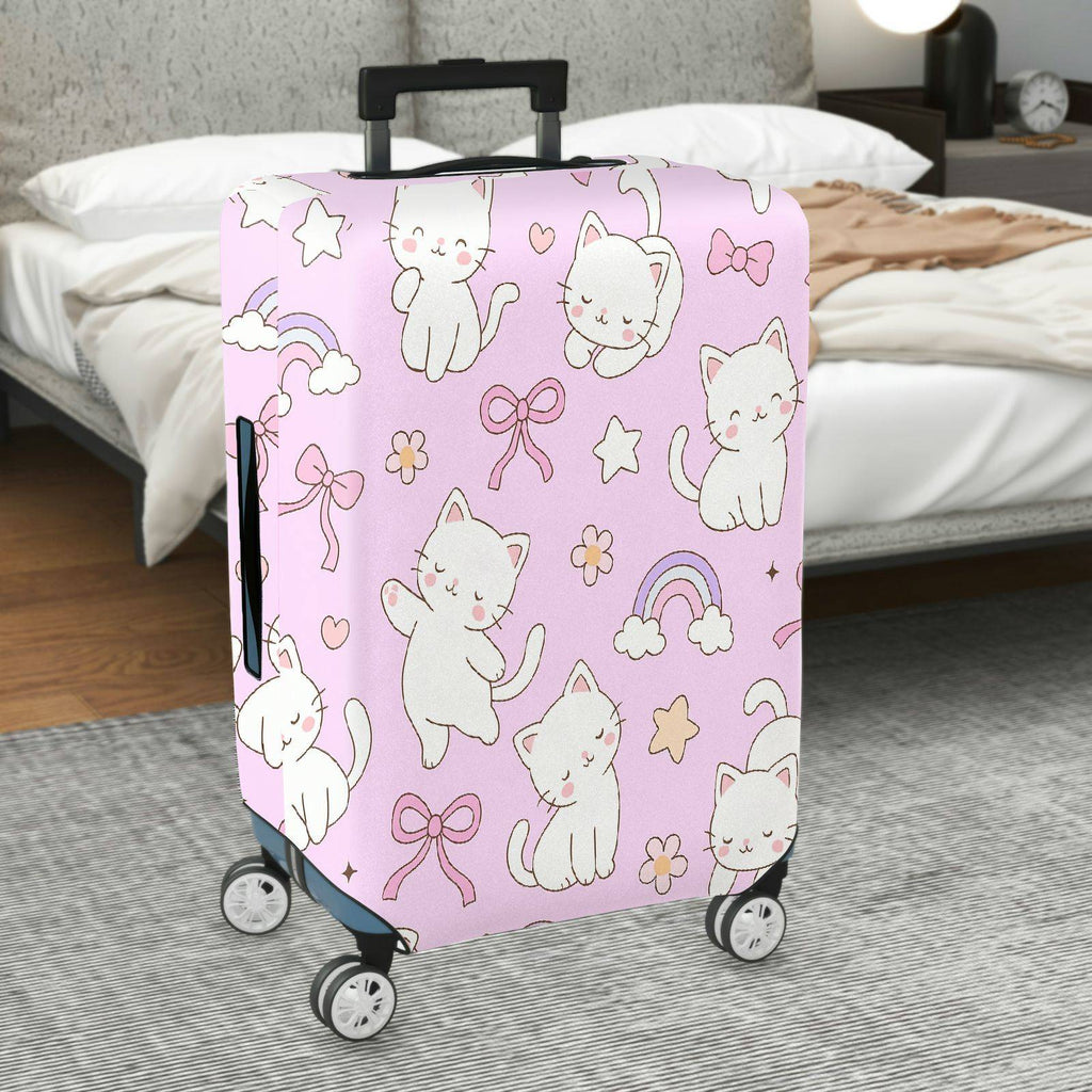 1-Piece Cute Cat Rainbow Star Bow Flower  Suitcase Luggage Cover, Stretch Protective Sleeve