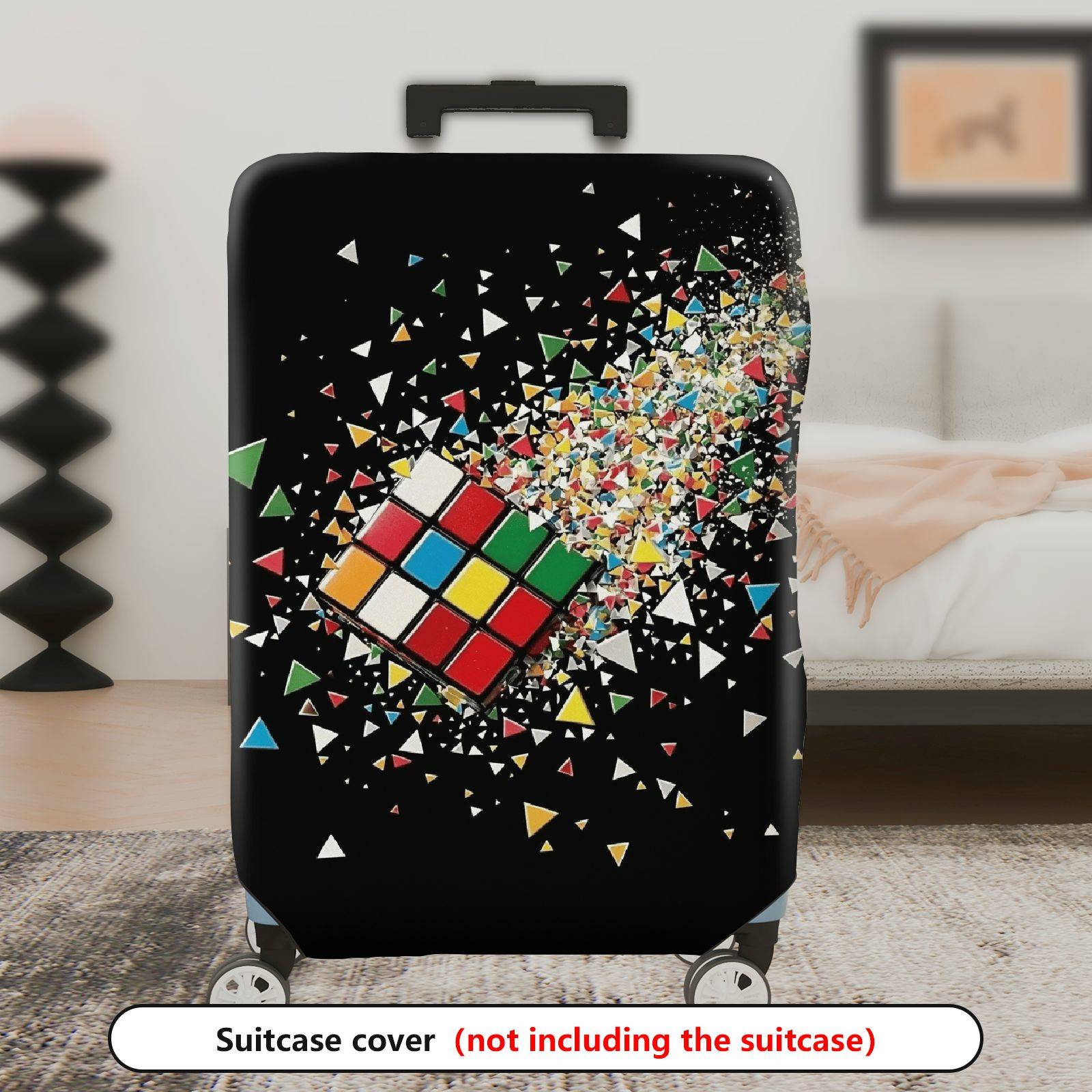 1-Piece Colorful Geometric Cube Pattern  Suitcase Luggage Cover, Stretch Protective Sleeve