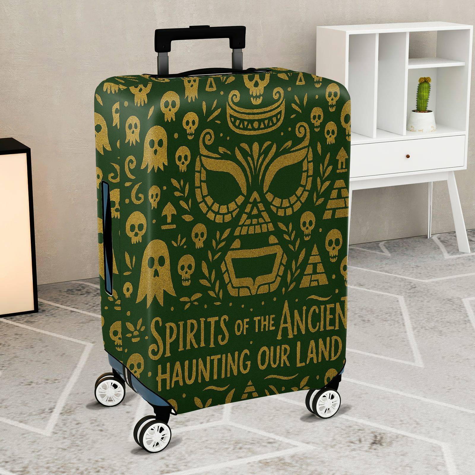 1-Piece Ancient Totem Skull Spirit Text Pyramid Ghost  Suitcase Luggage Cover, Stretch Protective Sleeve