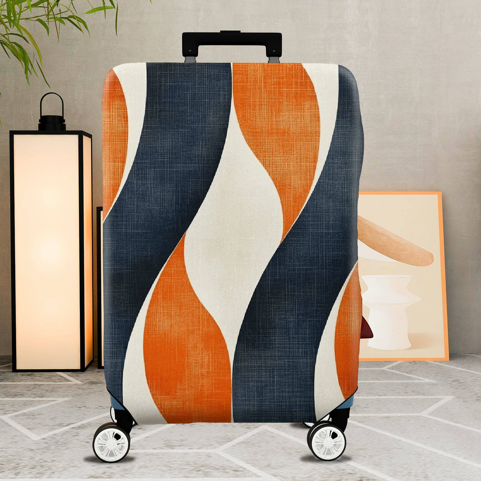 1-Piece Abstract Orange Blue Wave Pattern Stripes Artistic Modern  Suitcase Luggage Cover, Stretch Protective Sleeve