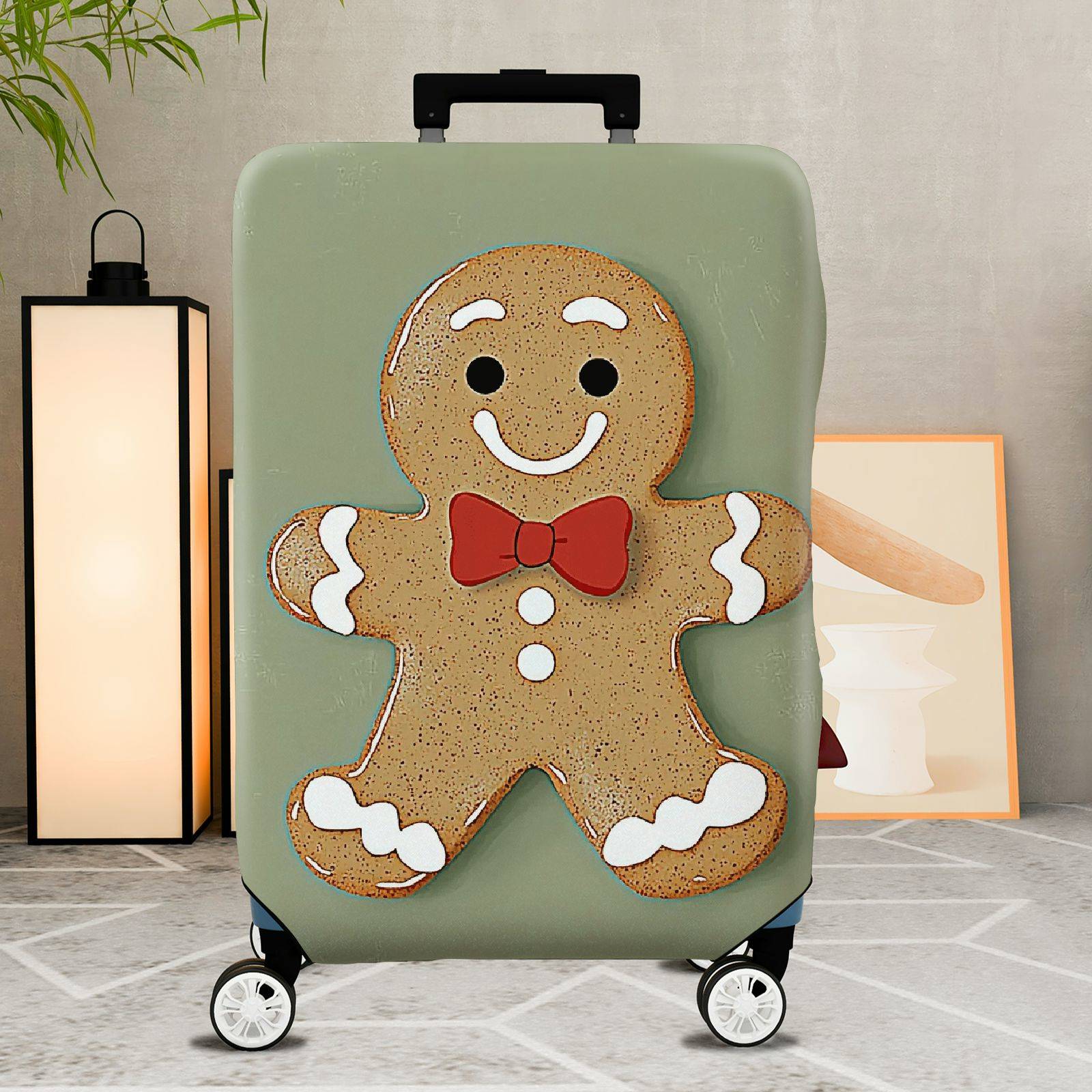 1-Piece Gingerbread Man  Holiday Festive Fun  Suitcase Luggage Cover, Stretch Protective Sleeve