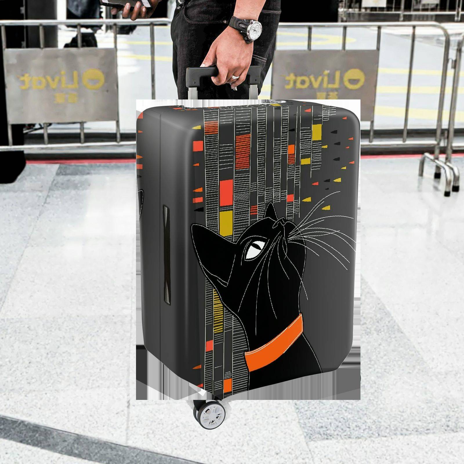 1-Piece Cat Modern Geometric Artistic Colorful  Suitcase Luggage Cover, Stretch Protective Sleeve