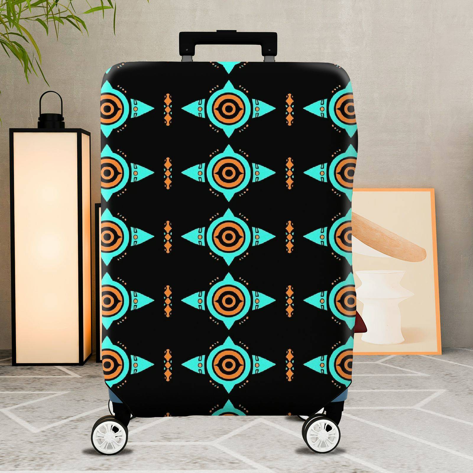1-Piece Geometric Abstract Tribal Ethnic Modern Unique  Suitcase Luggage Cover, Stretch Protective Sleeve