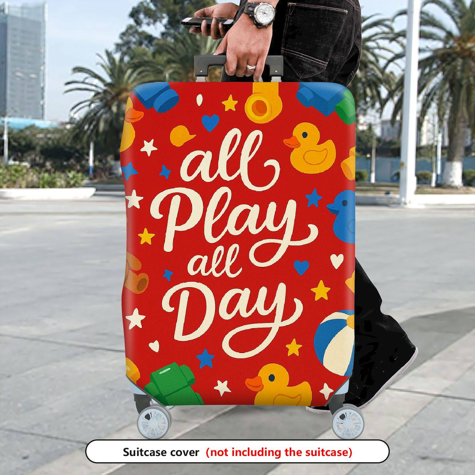 1-Piece All Play Day Teddy Duck Star Heart  Suitcase Luggage Cover, Stretch Protective Sleeve