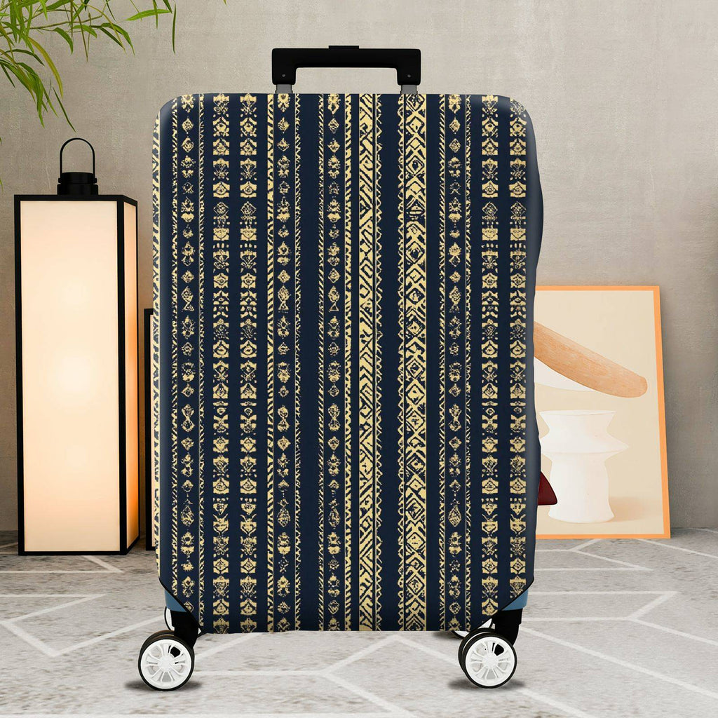 1-Piece Elegant Geometric Pattern Vertical Stripes Blue Gold  Suitcase Luggage Cover, Stretch Protective Sleeve