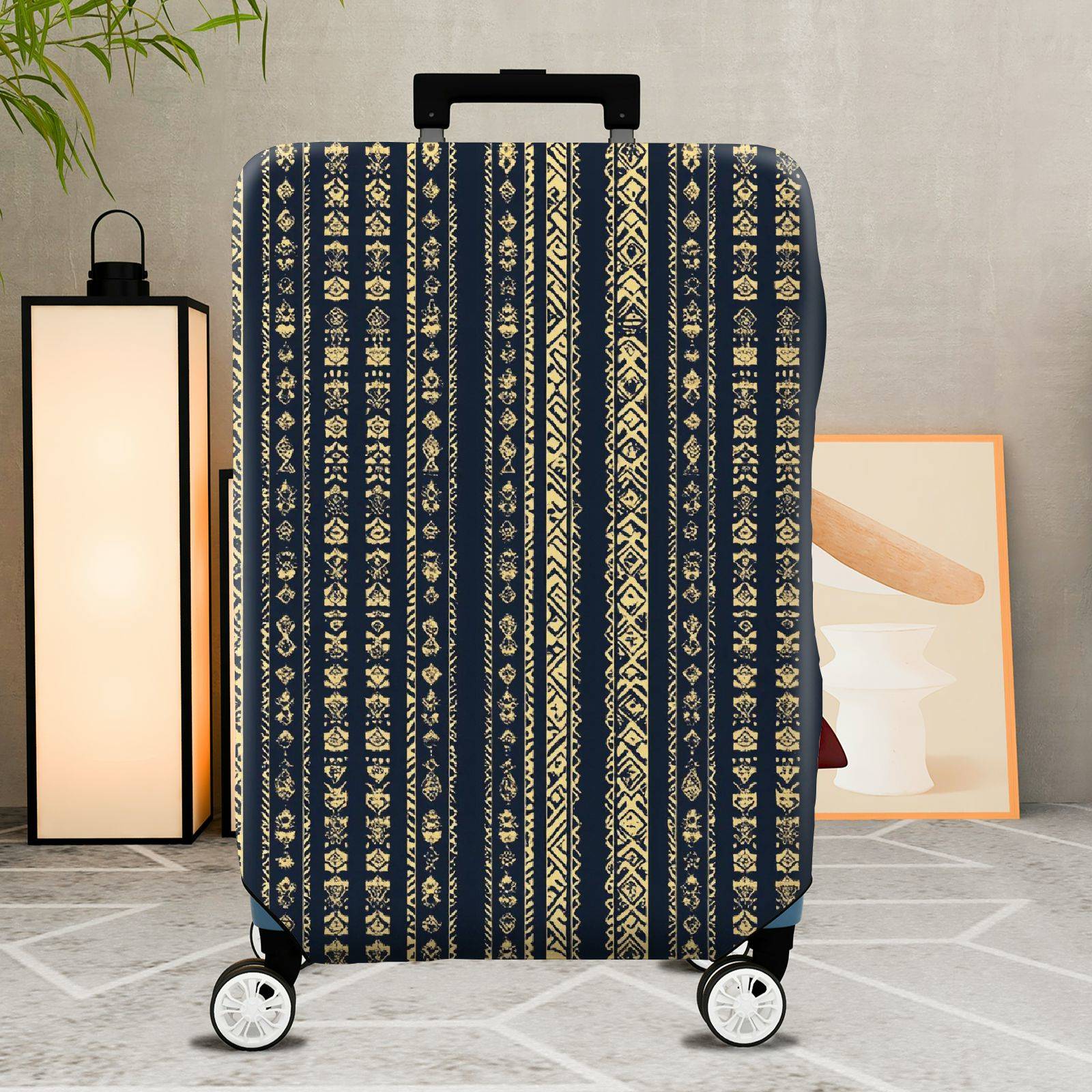 1-Piece Elegant Geometric Pattern Vertical Stripes Blue Gold  Suitcase Luggage Cover, Stretch Protective Sleeve