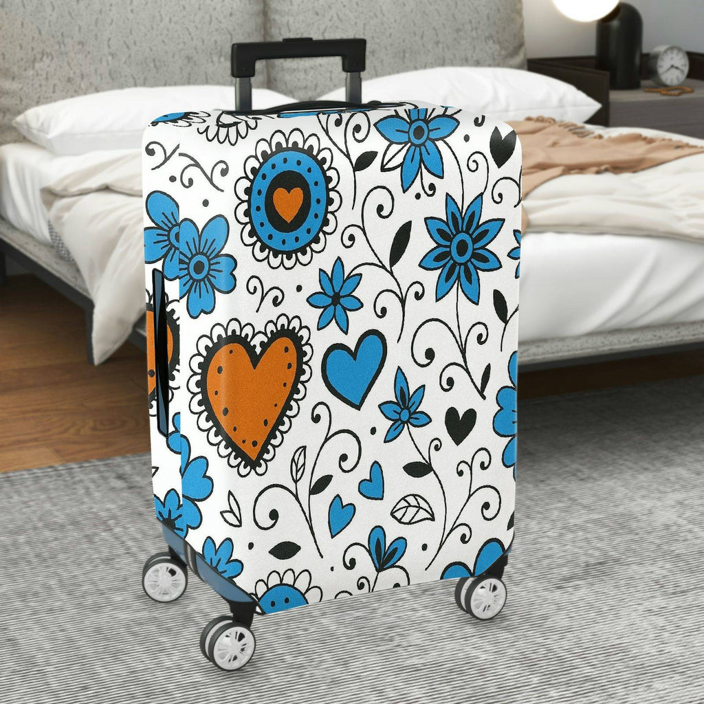 1-Piece Floral Heart Blue White Black Orange  Suitcase Luggage Cover, Stretch Protective Sleeve