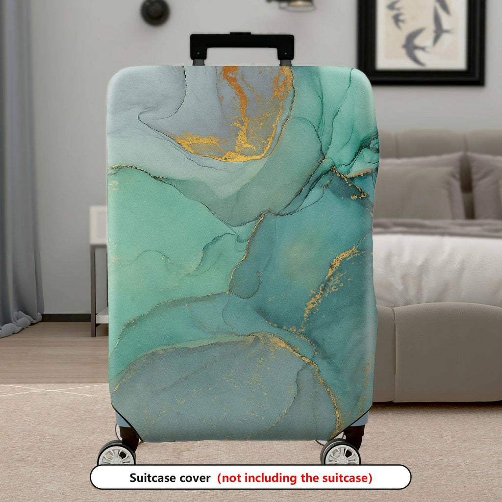1-Piece Marble Gold Green Artistic Abstract Travel  Suitcase Luggage Cover, Stretch Protective Sleeve