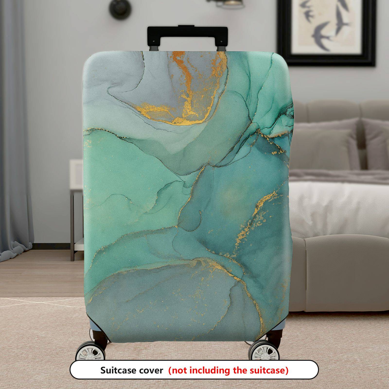 1-Piece Marble Gold Green Artistic Abstract Travel  Suitcase Luggage Cover, Stretch Protective Sleeve
