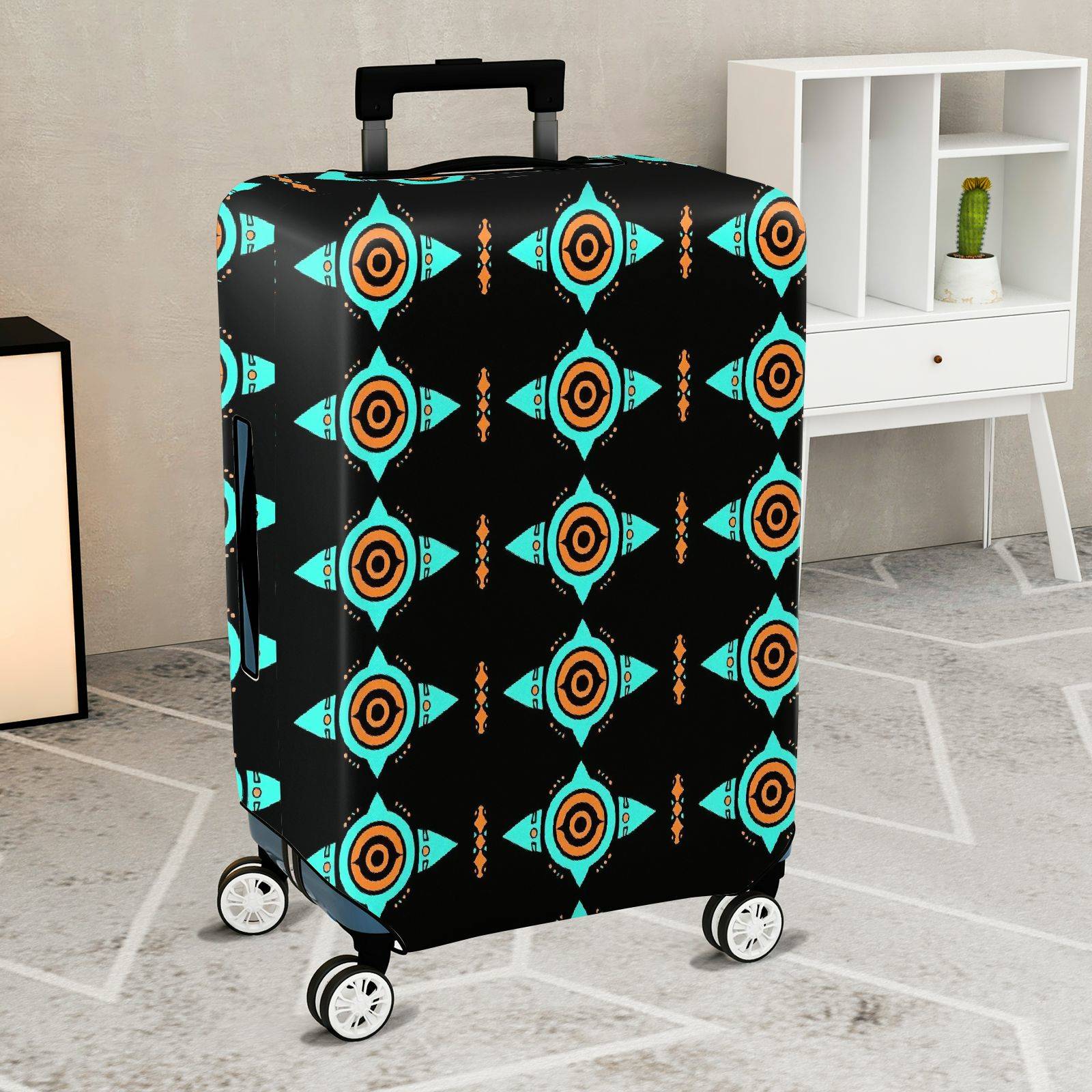 1-Piece Geometric Abstract Tribal Ethnic Modern Unique  Suitcase Luggage Cover, Stretch Protective Sleeve
