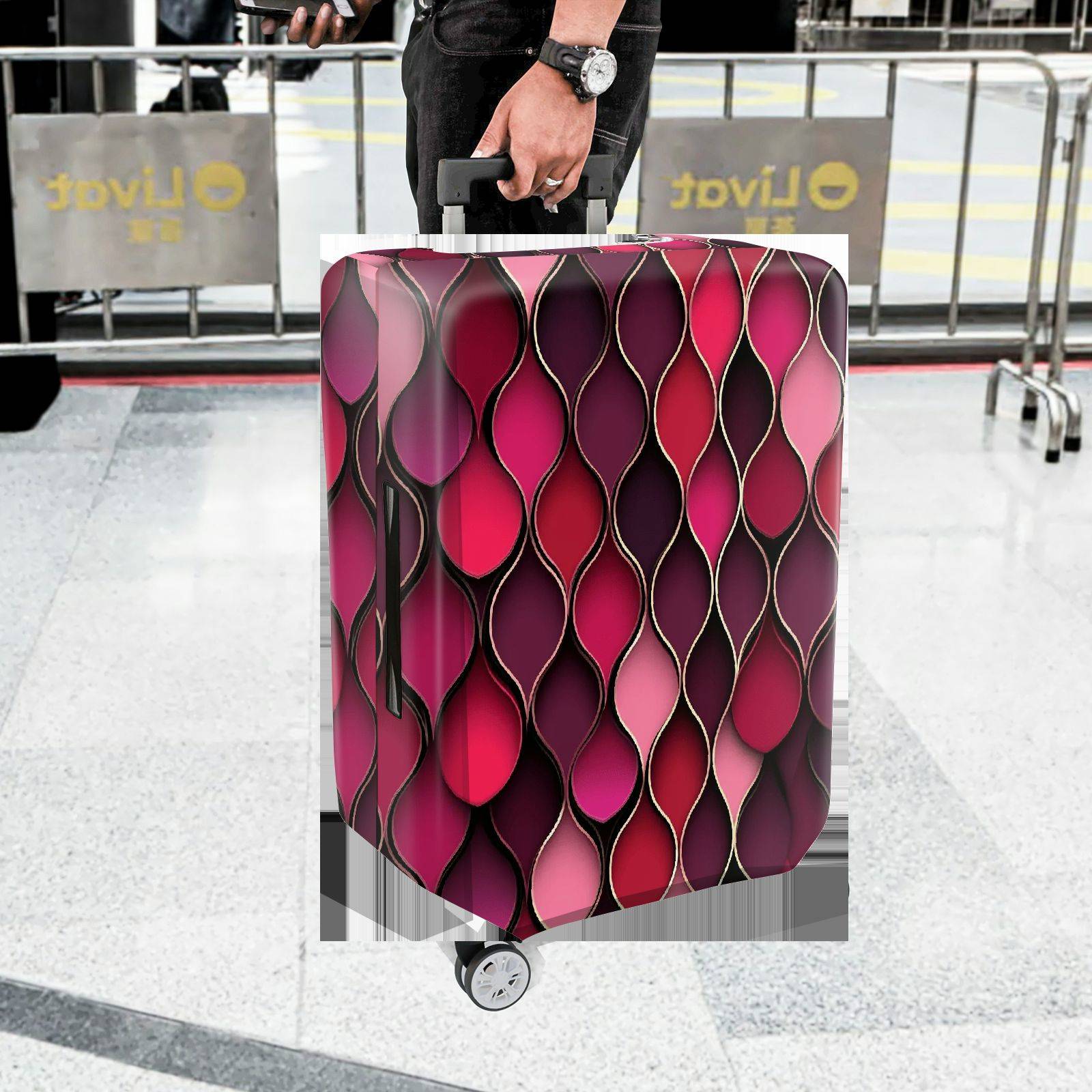 1-Piece Red Pink Geometric Abstract Modern Stylish  Suitcase Luggage Cover, Stretch Protective Sleeve