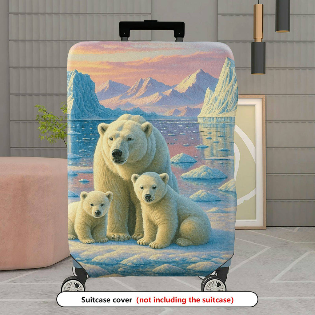 1-Piece Arctic Polar Bear Family Scenic Sunset Iceberg Wilderness  Suitcase Luggage Cover, Stretch Protective Sleeve