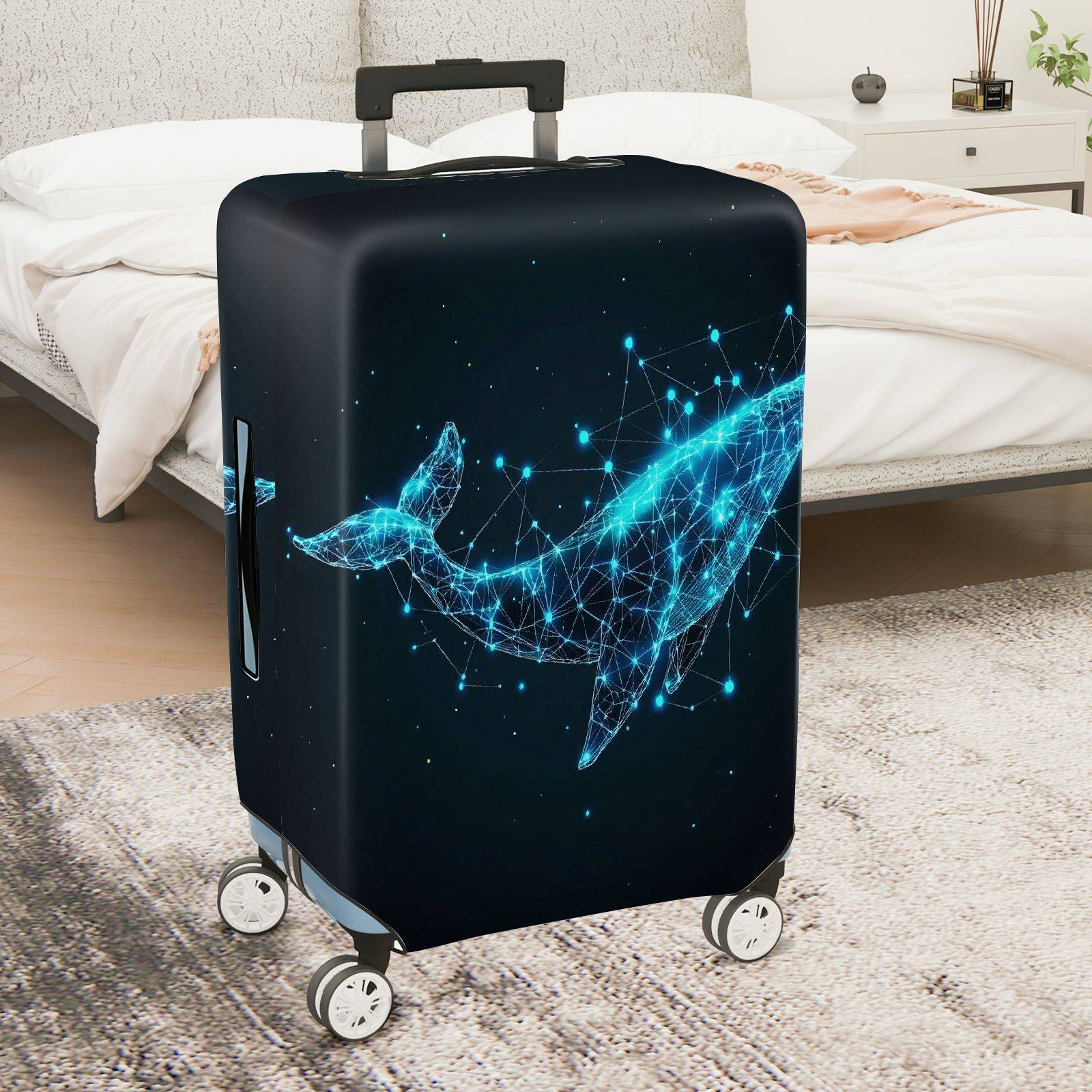 1-Piece Cosmic Whale Starry Network Futuristic Digital Abstract  Suitcase Luggage Cover, Stretch Protective Sleeve