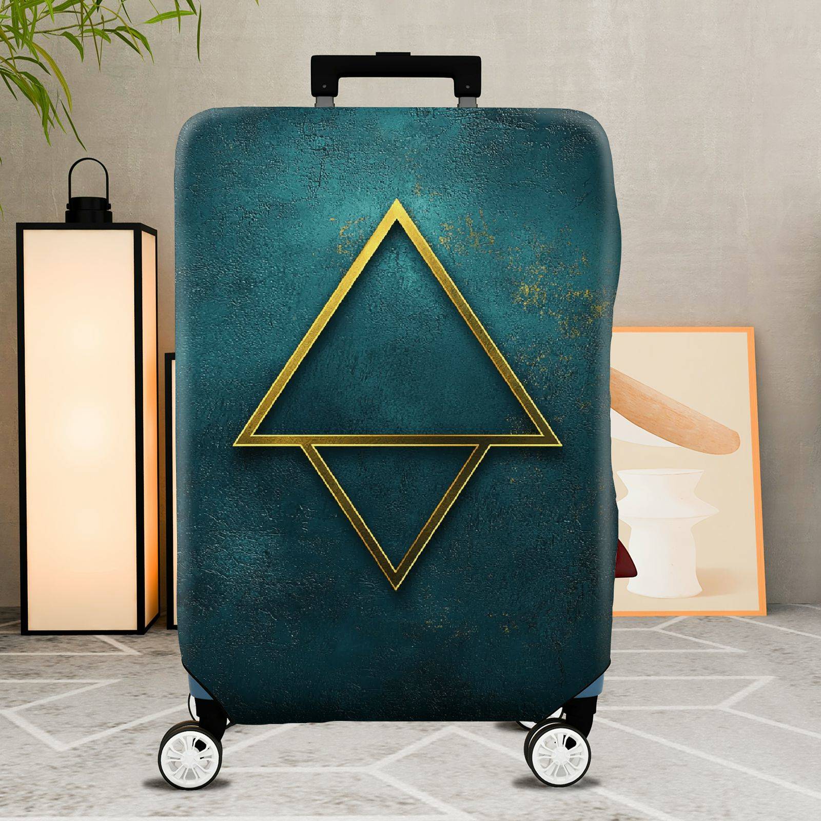 1-Piece Geometric Artistic Teal Gold Triangle  Suitcase Luggage Cover, Stretch Protective Sleeve