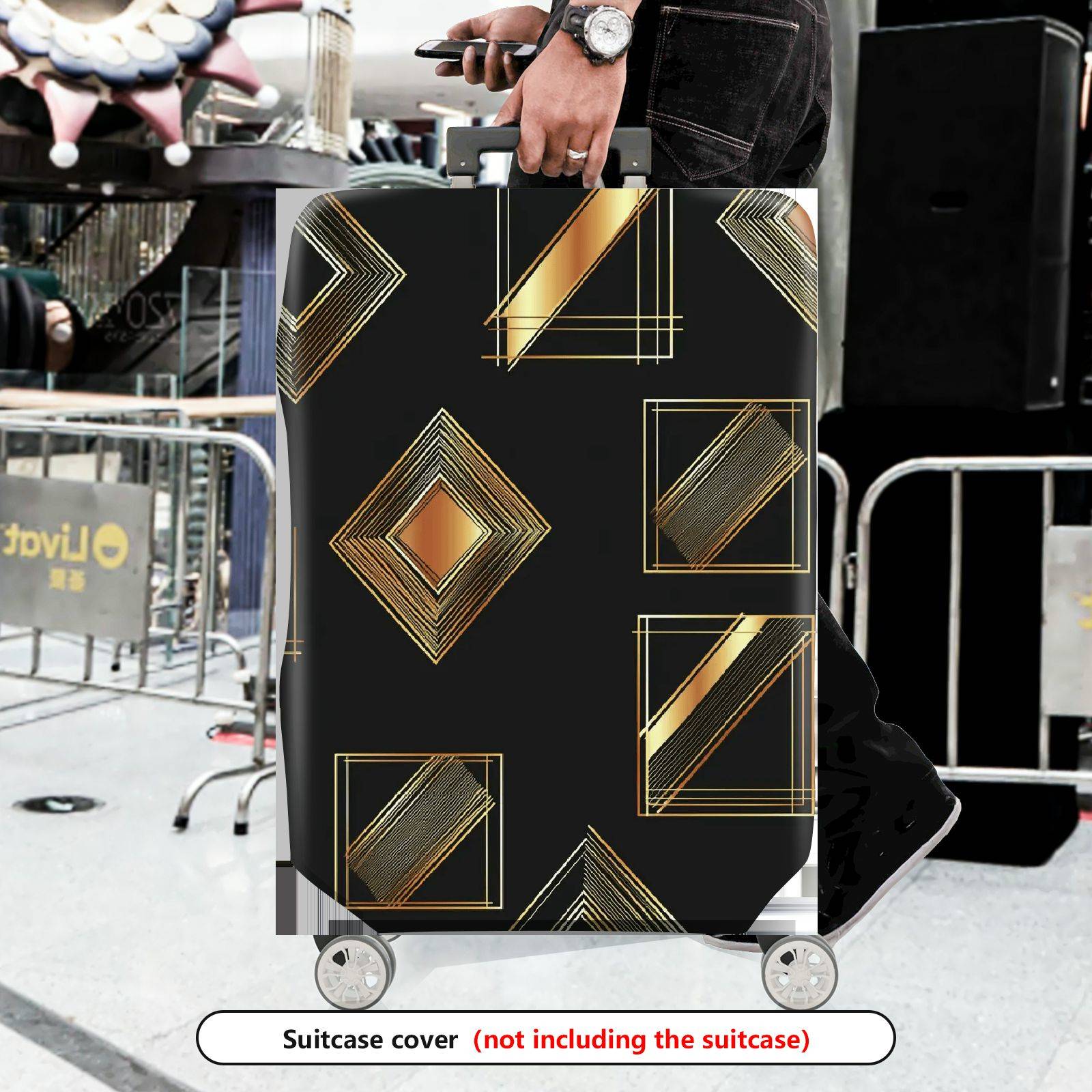 1-Piece Geometric Gold Metallic Abstract Elegant Stylish Artistic  Suitcase Luggage Cover, Stretch Protective Sleeve