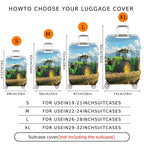 1-Piece Green Tractor Field Mountain Rural Landscape  Suitcase Luggage Cover, Stretch Protective Sleeve