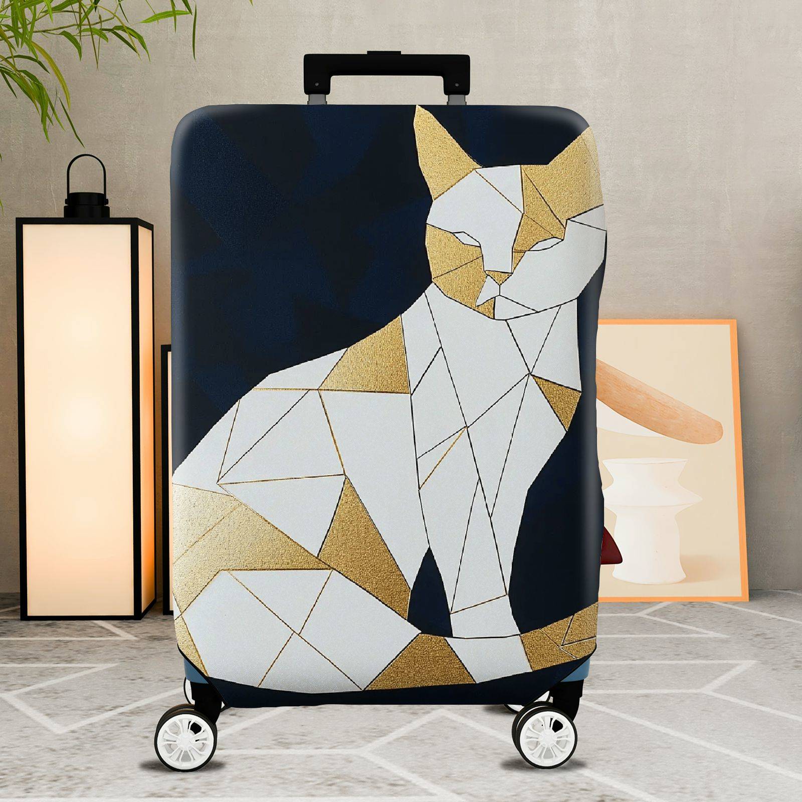 1-Piece Geometric Cat Design Modern Artistic Elegant Stylish  Suitcase Luggage Cover, Stretch Protective Sleeve