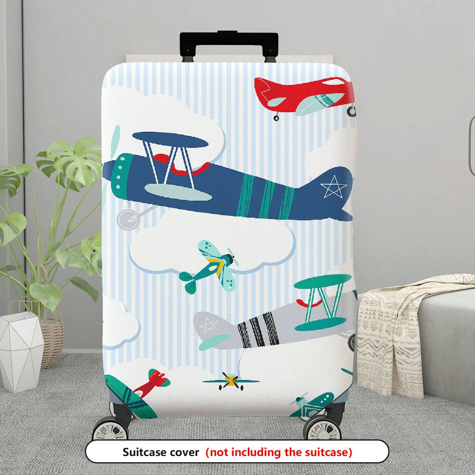 1-Piece Airplane Cloud Stripe Travel Luggage  Suitcase Luggage Cover, Stretch Protective Sleeve