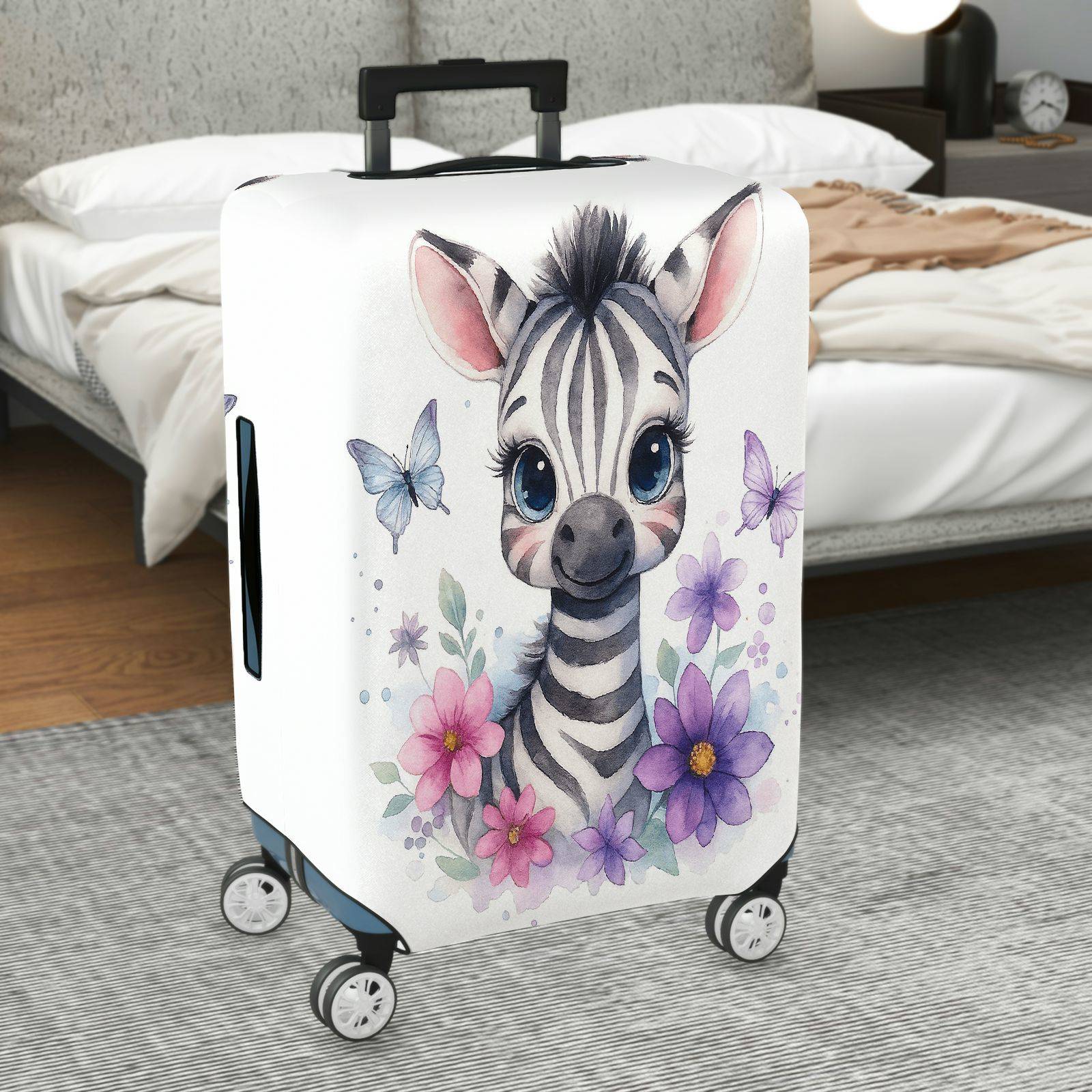 1-Piece Cute Zebra Butterfly Floral Art Print  Suitcase Luggage Cover, Stretch Protective Sleeve