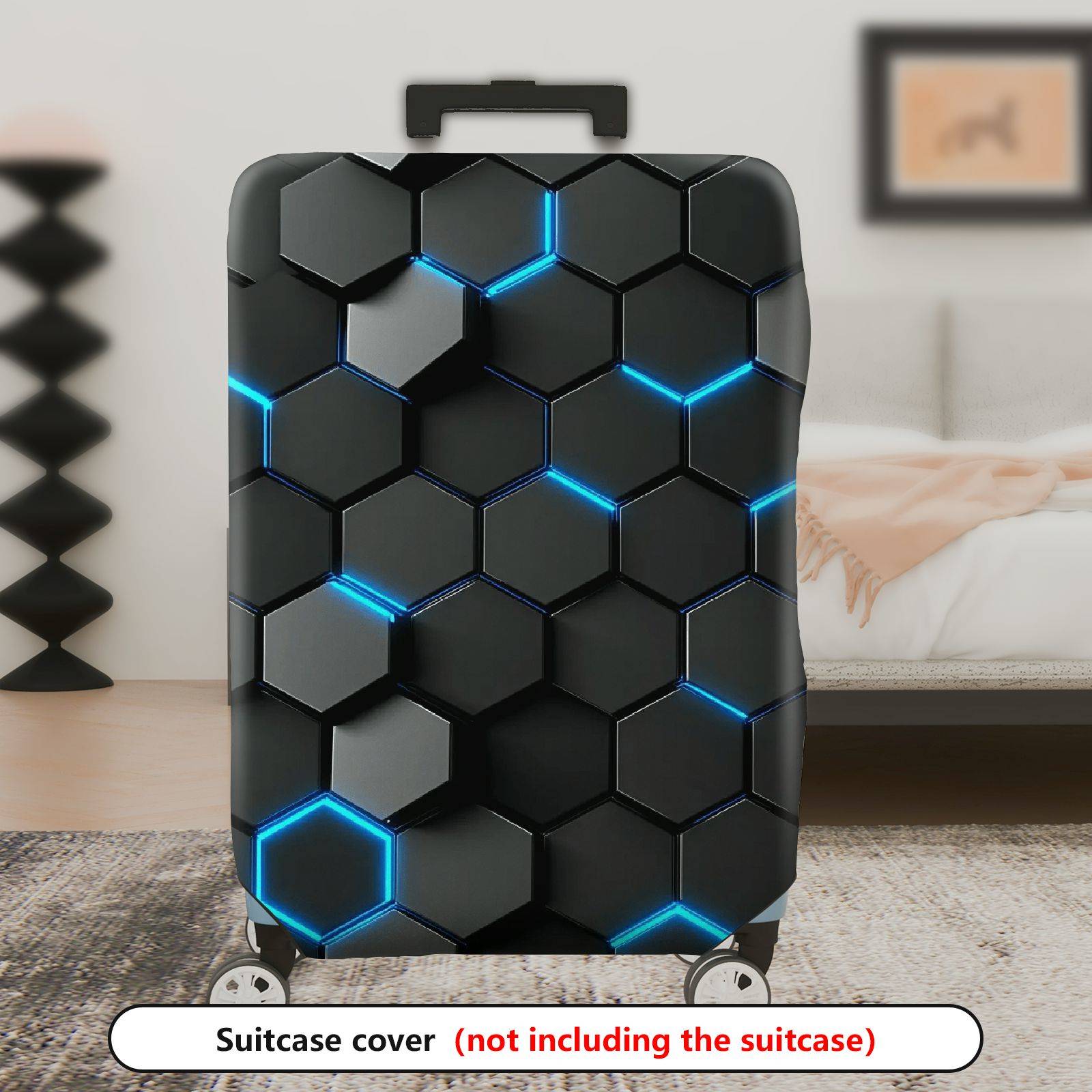 1-Piece Hexagon Blue  Geometric Futuristic Tech  Suitcase Luggage Cover, Stretch Protective Sleeve