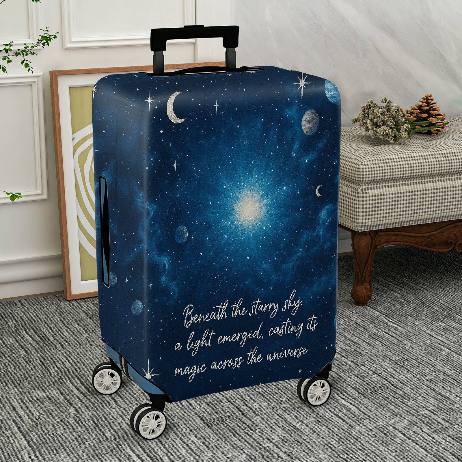 1-Piece Starry Night Cosmic Universe Galaxy Celestial Moon  Suitcase Luggage Cover, Stretch Protective Sleeve