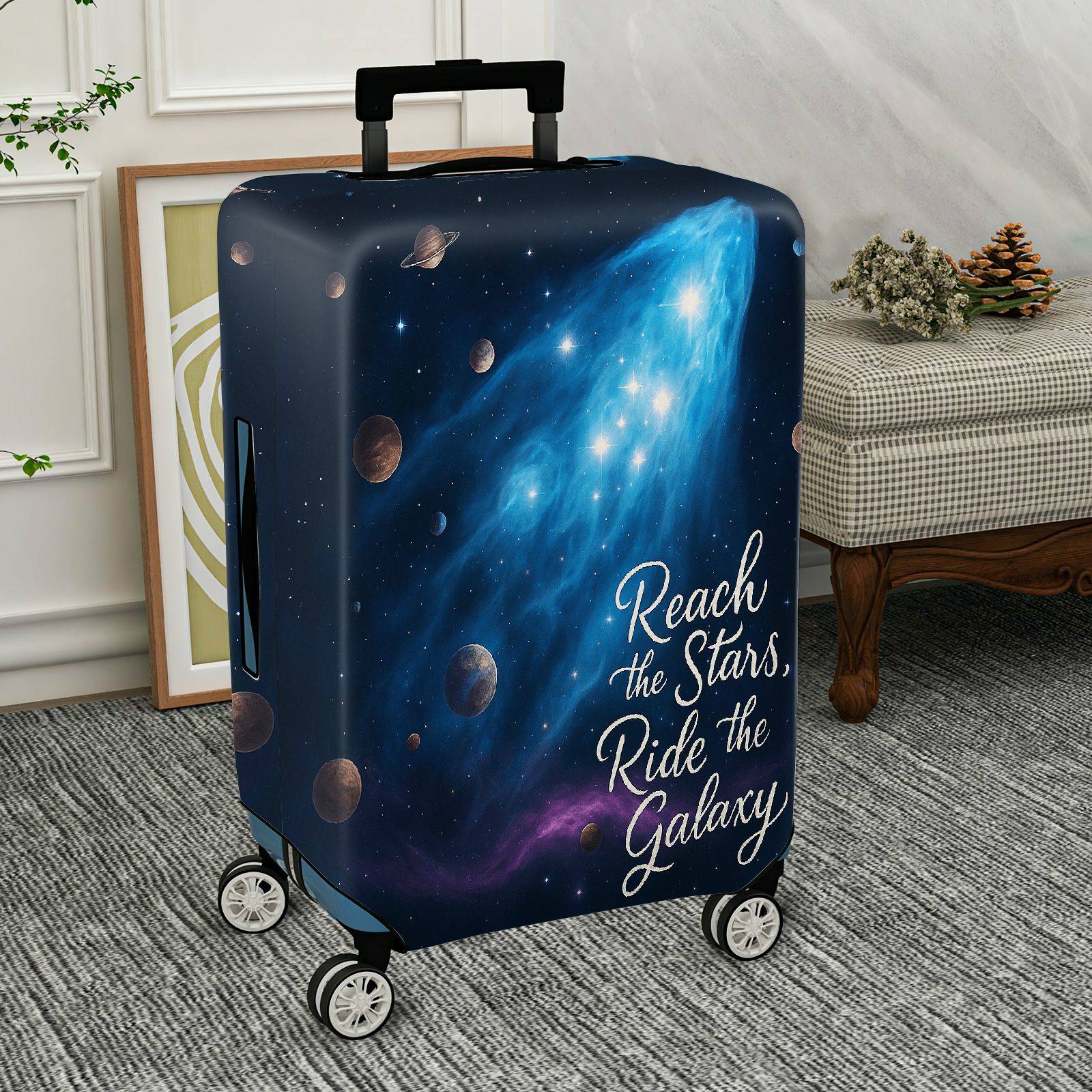 1-Piece Galaxy Stars Space Astronaut Planet Cosmic  Suitcase Luggage Cover, Stretch Protective Sleeve