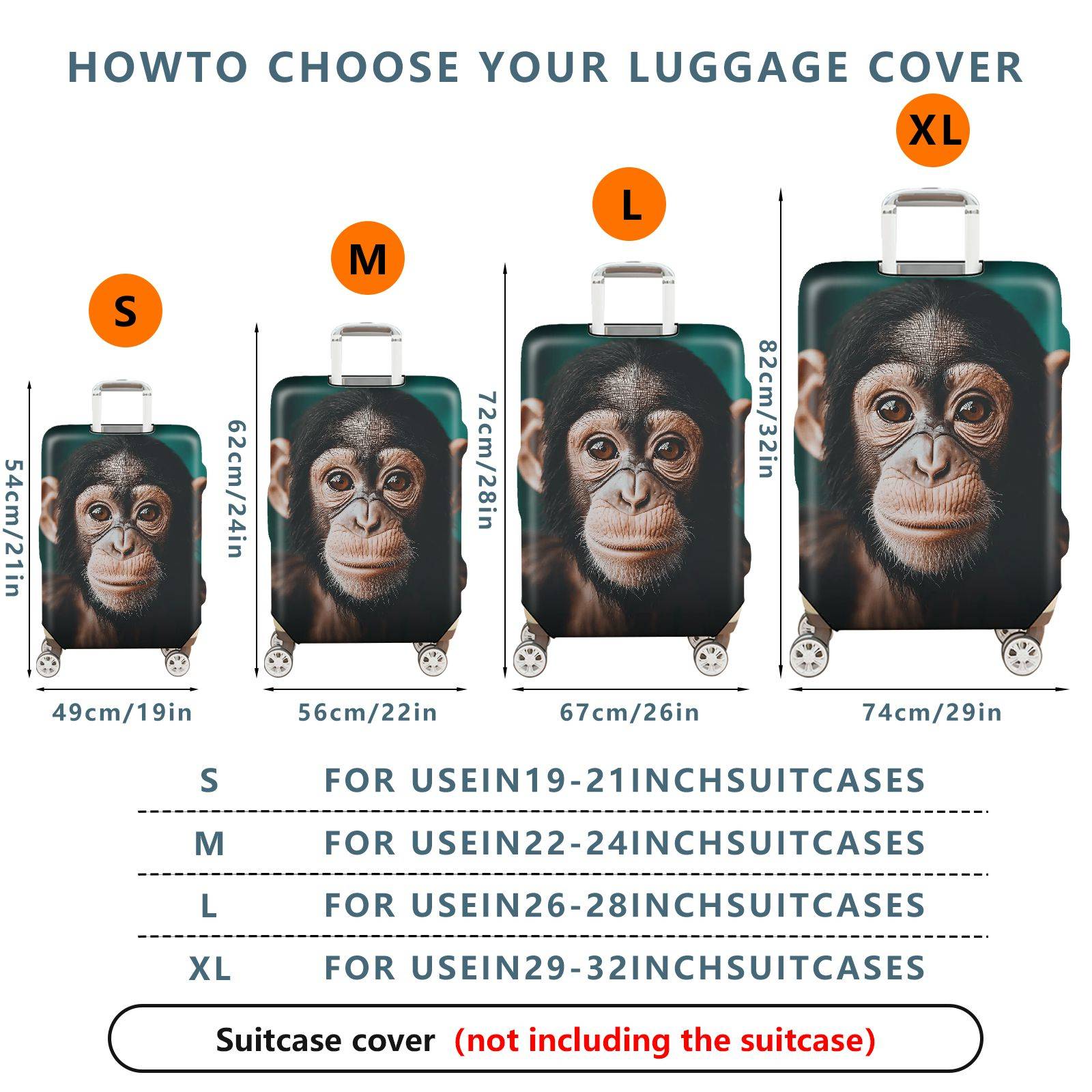 1-Piece Animal Jungle Face Ears Unique Creative  Suitcase Luggage Cover, Stretch Protective Sleeve