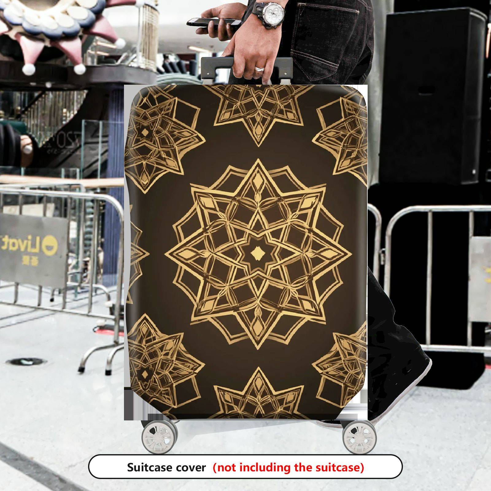1-Piece Geometric Mandala Pattern Brown Gold Stylish Elegant Travel  Suitcase Luggage Cover, Stretch Protective Sleeve