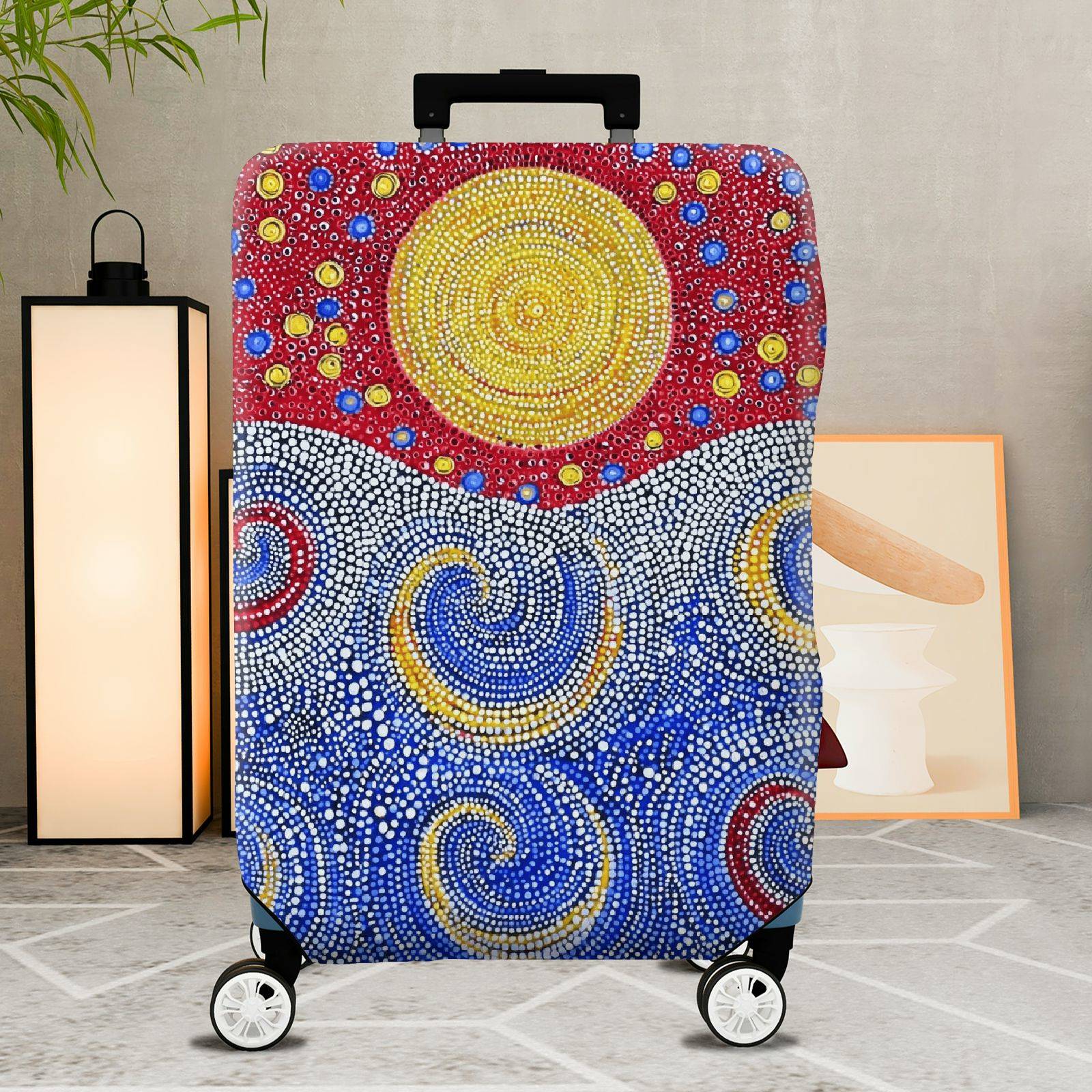 1-Piece Abstract Colorful Sun Swirl Dot Artistic  Suitcase Luggage Cover, Stretch Protective Sleeve