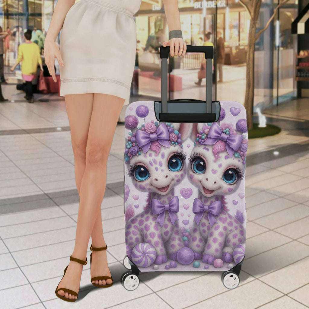1-Piece Cute Giraffe Purple Bow Heart Candy Fantasy Animal  Suitcase Luggage Cover, Stretch Protective Sleeve