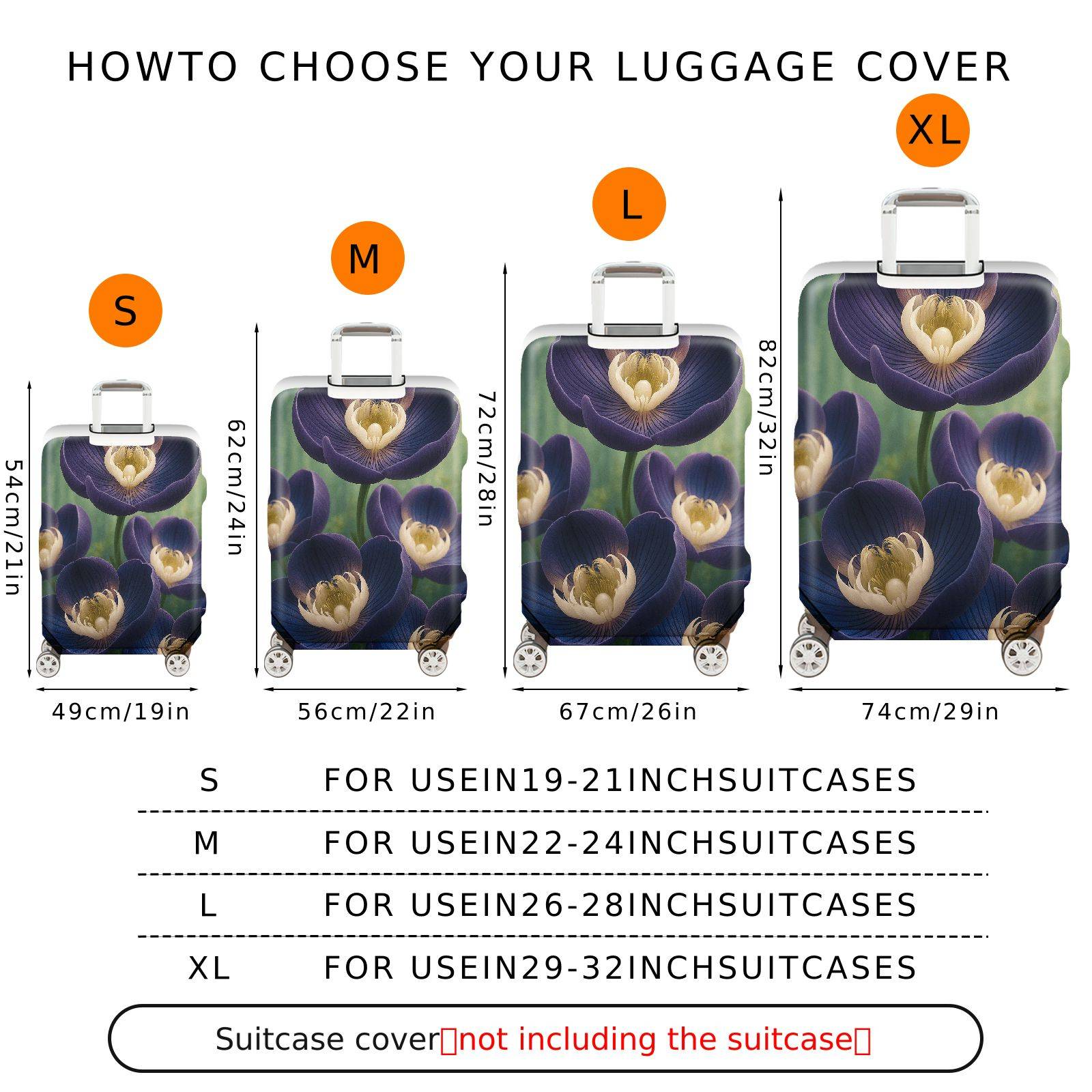 1-Piece Purple Floral Nature Elegant Artistic Beautiful Botanical  Suitcase Luggage Cover, Stretch Protective Sleeve