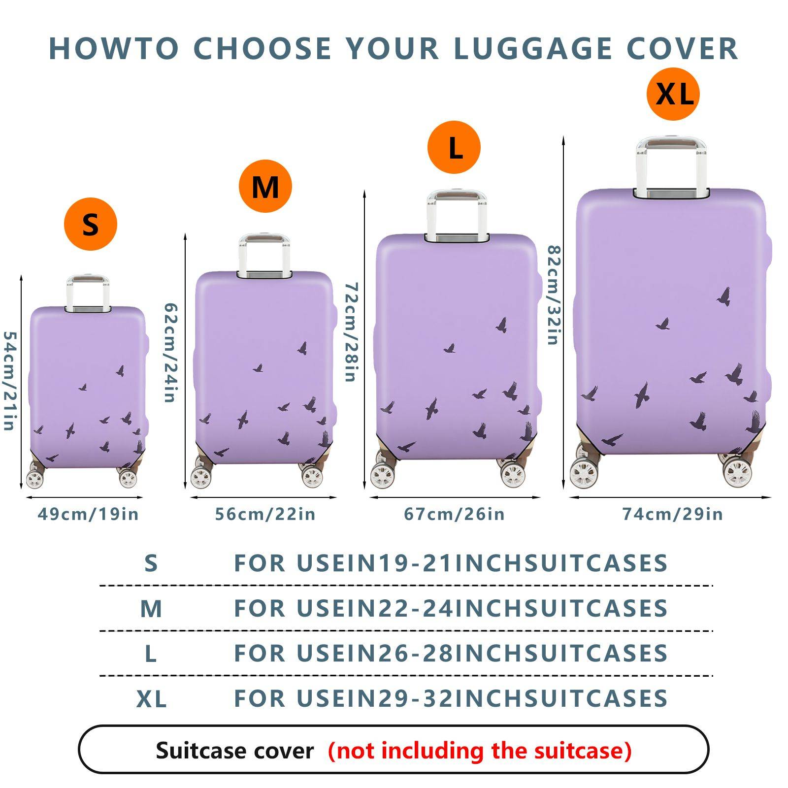 1-Piece Purple Bird Sky Travel Holiday Nature Leisure  Suitcase Luggage Cover, Stretch Protective Sleeve