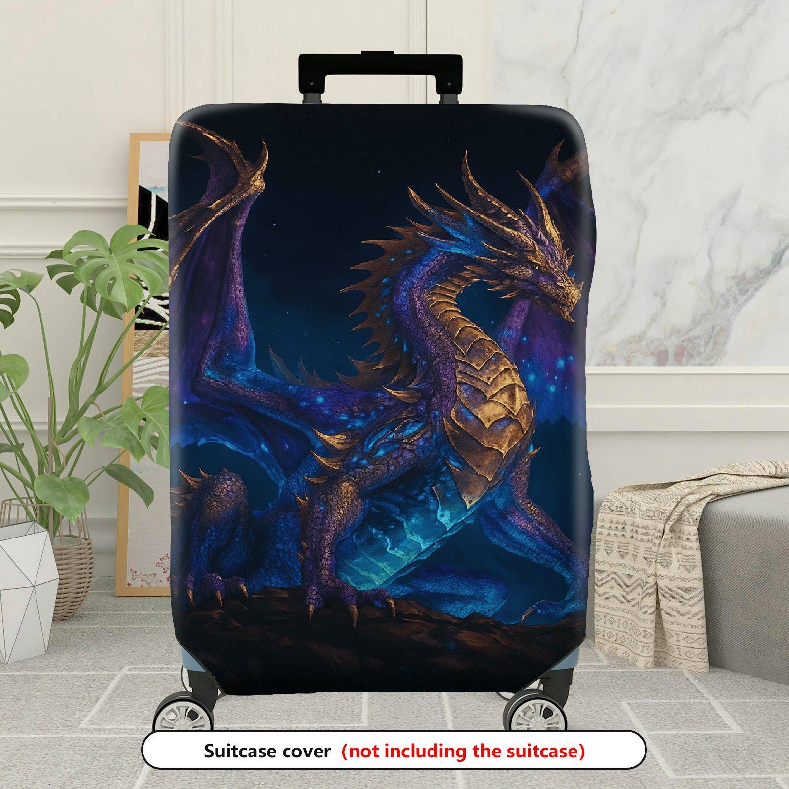 1-Piece Galaxy Dragon Fantasy Mythical Cosmic Starry  Suitcase Luggage Cover, Stretch Protective Sleeve